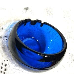 Vintage Cobalt Blue Orb Ashtrsy 6in heavy. Rare 5LB